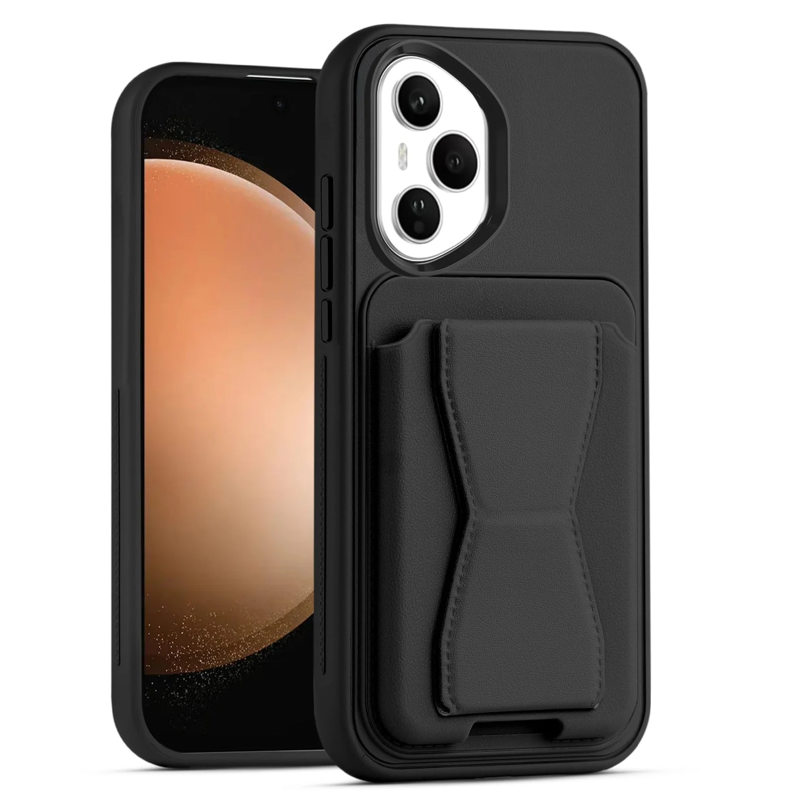 DL3 Mobilak Leather Wallet Case for Honor 400 Pro 5G, Camera protection, Shock-absorbing protection, Built-in kickstand - Black
