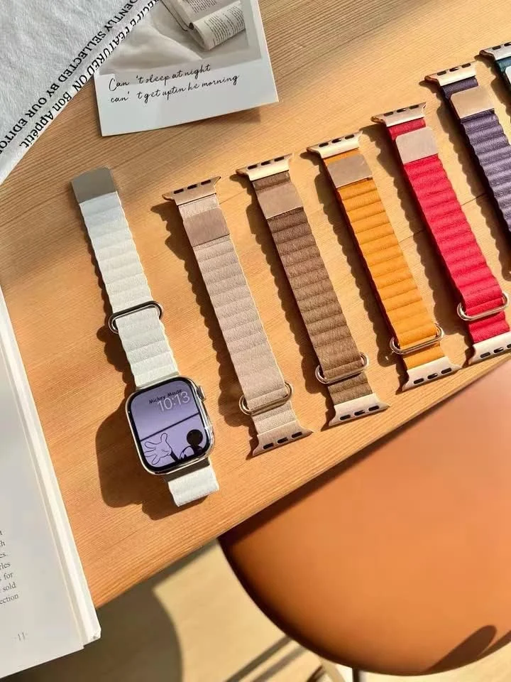 DL3 Mobilak Magnetic Closure System For Apple Watch Ultra Bands 49mm 45mm 44mm 42mm for iWatch Series 8 ultra 7 6 5 4 SE 3 2 Enhanced Adjustable Leather Strap For Men Or Women - Red