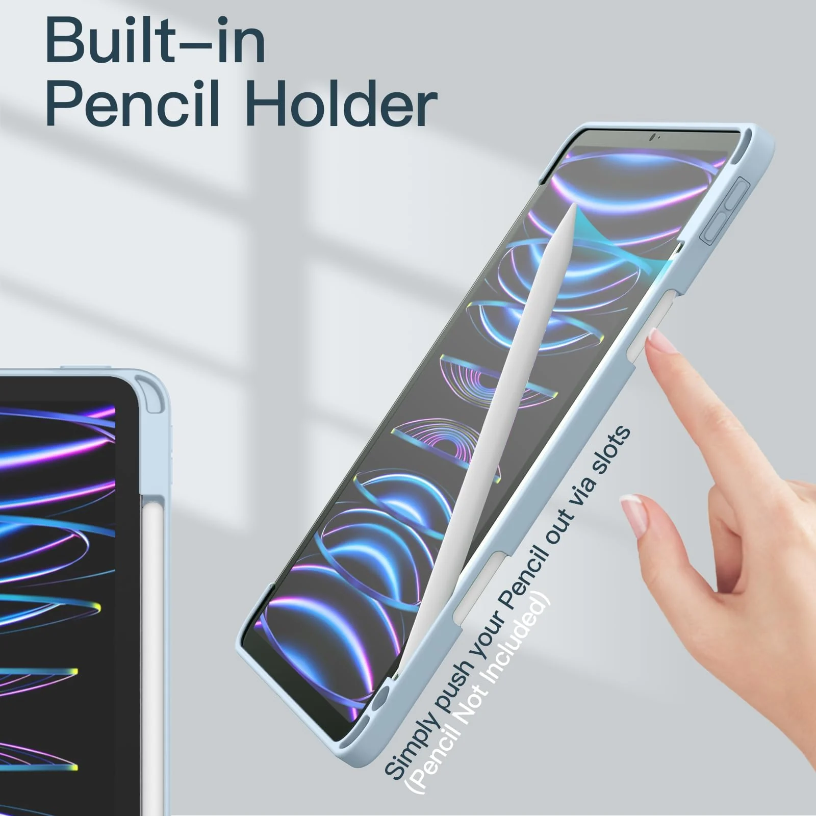 DL3 Mobilak for iPad Pro 11 Inch Case 4th /3rd /2nd Generation(2022/2021/ 2020), Clear Shockproof Back Cover Built-in Pencil Holder, Auto Sleep/Wake - Sky Blue