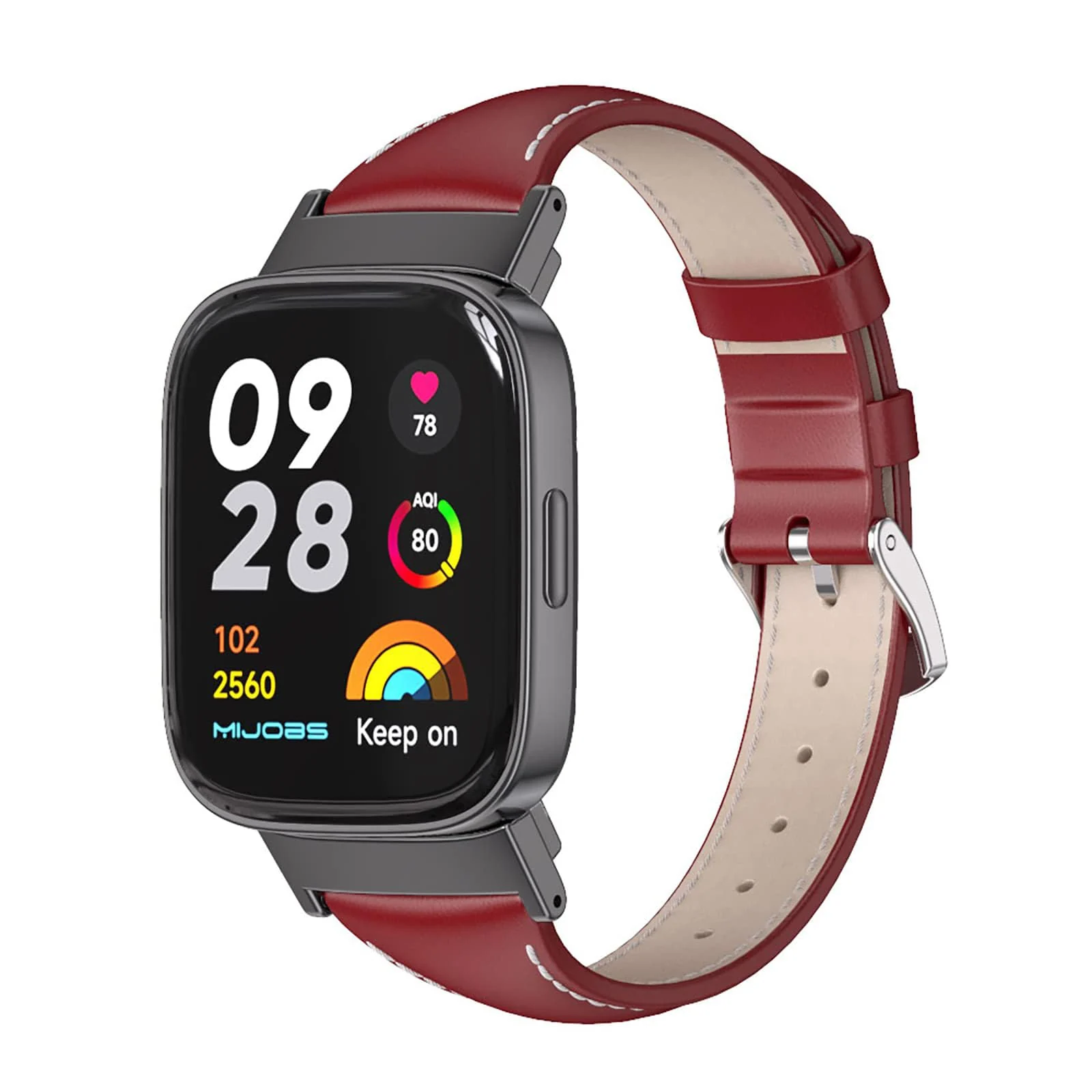 DL3 Mobilak Vintage Leather Strap Compatible With Xiaomi Redmi Watch 3 - Metal Buckle Breathable Replacement for Men and Women - Black - Red Black