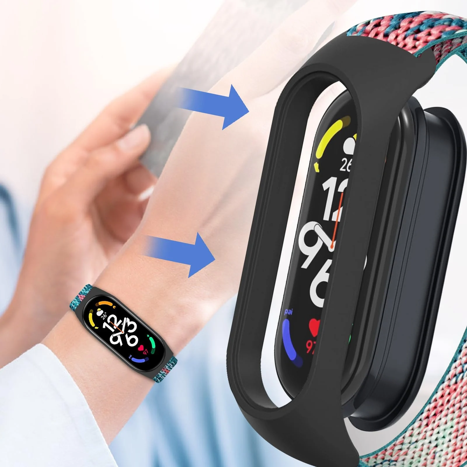 DL3 Mobilak Nylon Loop Stretchy Strap for Xiaomi Mi Band 7/Mi Band 6/Mi Band 5/Mi Band 4/Mi Band 3, Adjustable Elastic Sport Band for Mi Band 7 6 5 4 3, Strap Smart Watch Accessories (Multicolor)