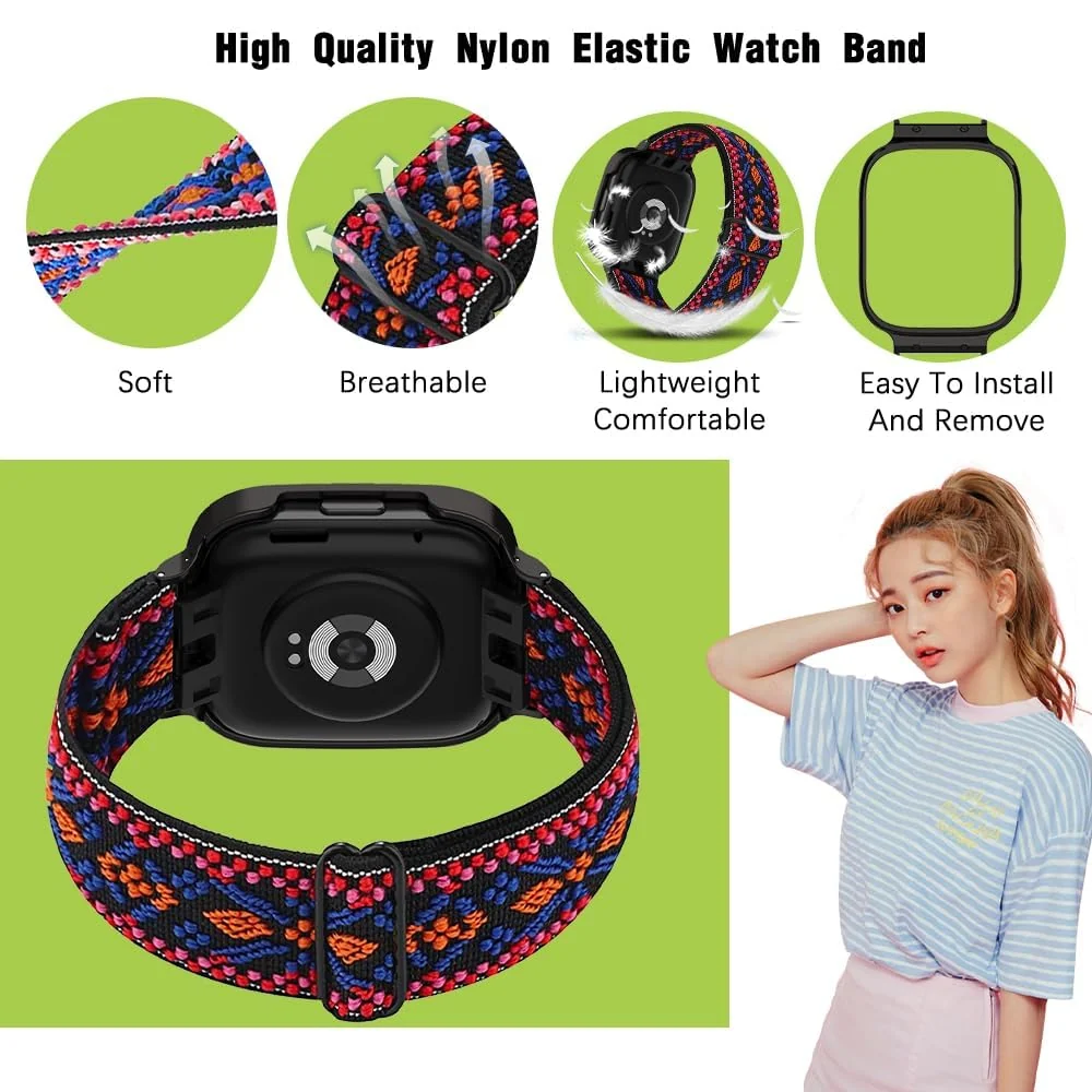DL3 Mobilak Nylon Strap For Xiaomi Redmi Watch 3 Active/Redmi Watch 3 Lite, Soft Elastic Nylon Straps, Adjustable Stretchy Sports Replacement Bracelets Wristbands for Women Men - Blue Green