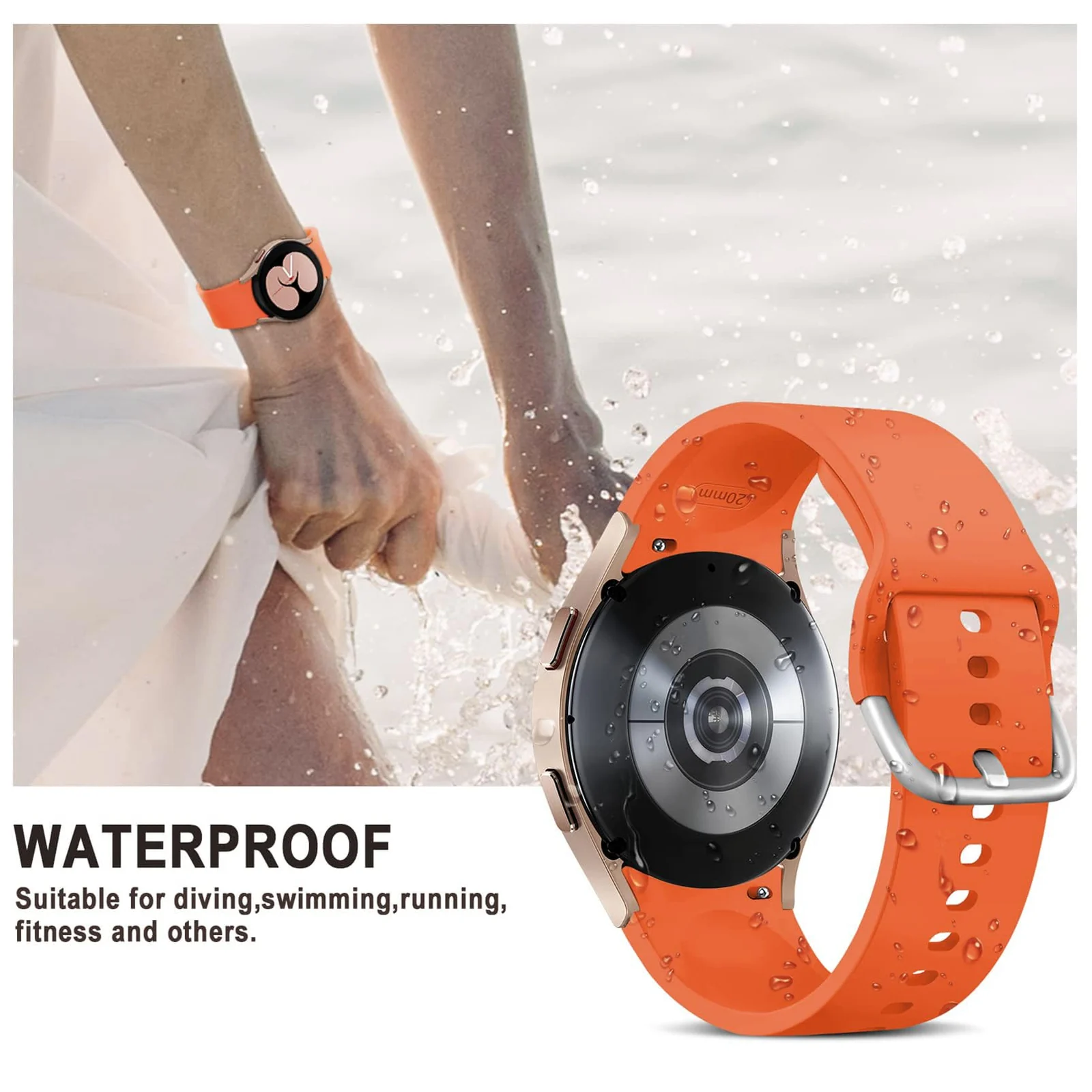 DL3 MOBILAK Silicone Buckle Band 22MM Strap Compatible with Samsung Galaxy Watch3 45mm/Galaxy 46mm/Gear S3/Compatible with Huawei Watch GT4 GT3 46MM/GT2E/GT2 Pro/GT GT2 46MM/Amazfit GTR - Orange