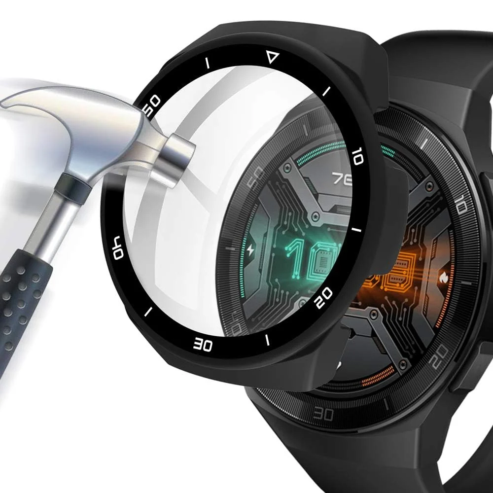 DL3 MOBILAK Full-Coverage Watch Case with Tempered Glass for Huawei Watch GT 2e, Black