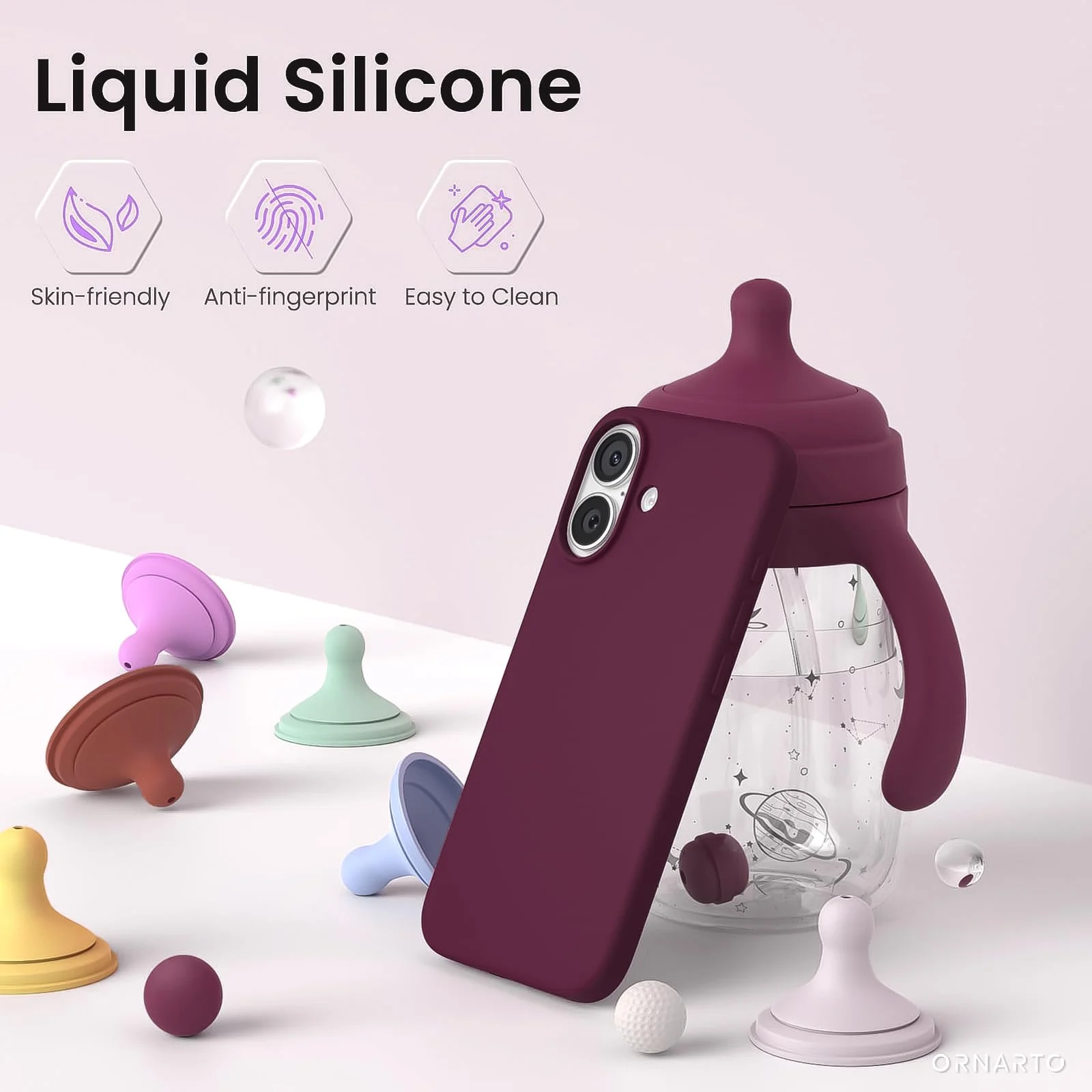 DL3 Mobilak Liquid Silicone Protective Case for iPhone 17 6.3-Inch with Microfiber Lining and Shockproof Design - Wine Red 2