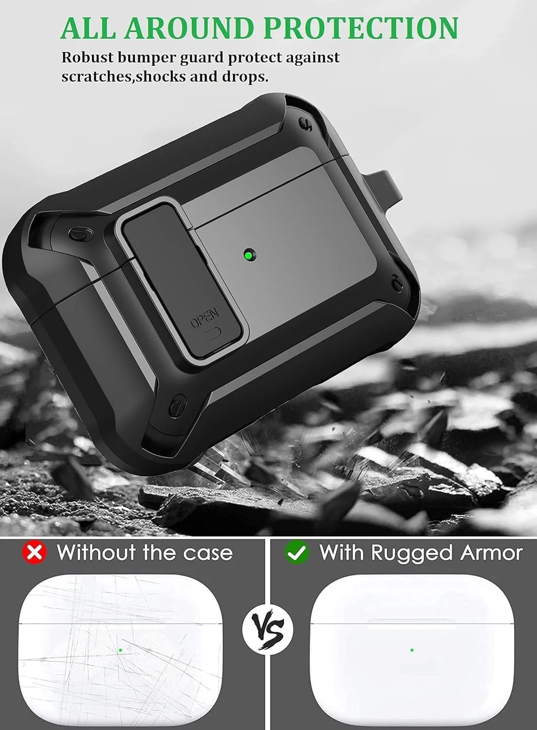 DL3 Mobilak Case for AirPods Pro 3 (2025) Cover with Lock, Compatible with AirPods Pro 3nd Generation/3st Generation Case (2025), Shockproof Cover for AirPods Pro 3 Case Men Women - Black