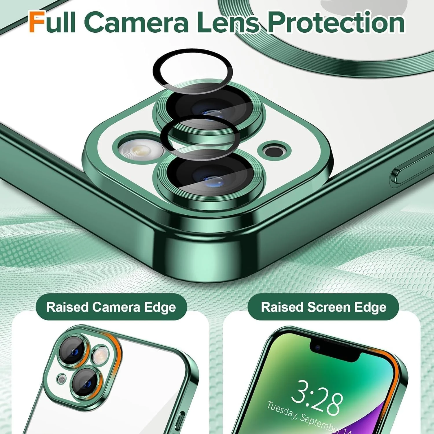 DL3 Mobilak Electroplated Case for iPhone 15 Plus (6.7''), Camera Lens Full Protection, Compatible with MagSafe Wireless Charging, Shockproof Soft TPU Phone Cover - Green