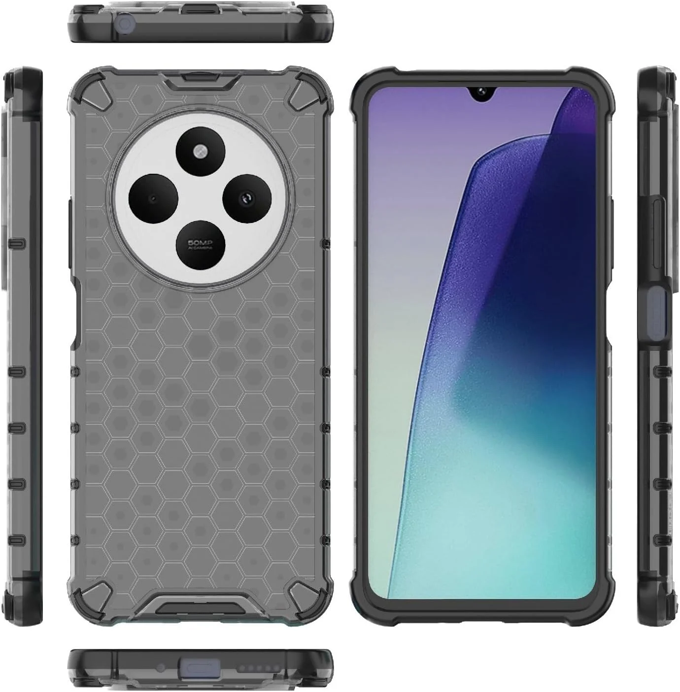 DL3 Mobilak Honeycomb Protective Case for Xiaomi Redmi 14C 4G / Poco C75, Shock-absorbing protection, Transparent design, Slim, lightweight profile - Black