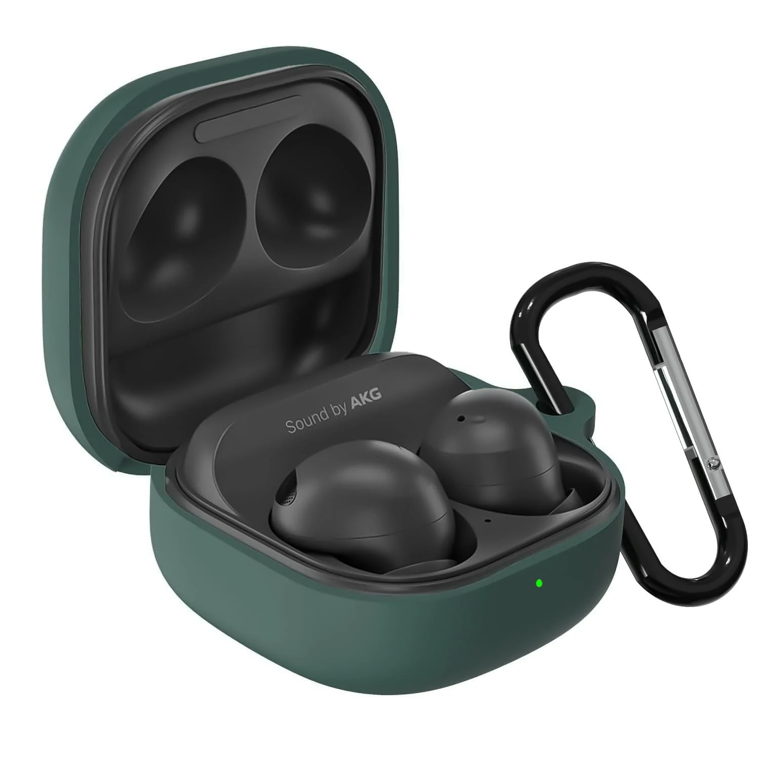 DL3 Mobilak Compatible with Samsung Galaxy Buds 2 pro/Buds 2 / Buds Pro/Galaxy Buds Live Cover, Soft Silicone Shockproof Protective Earbuds with Carabiner, Front LED Visible - Green