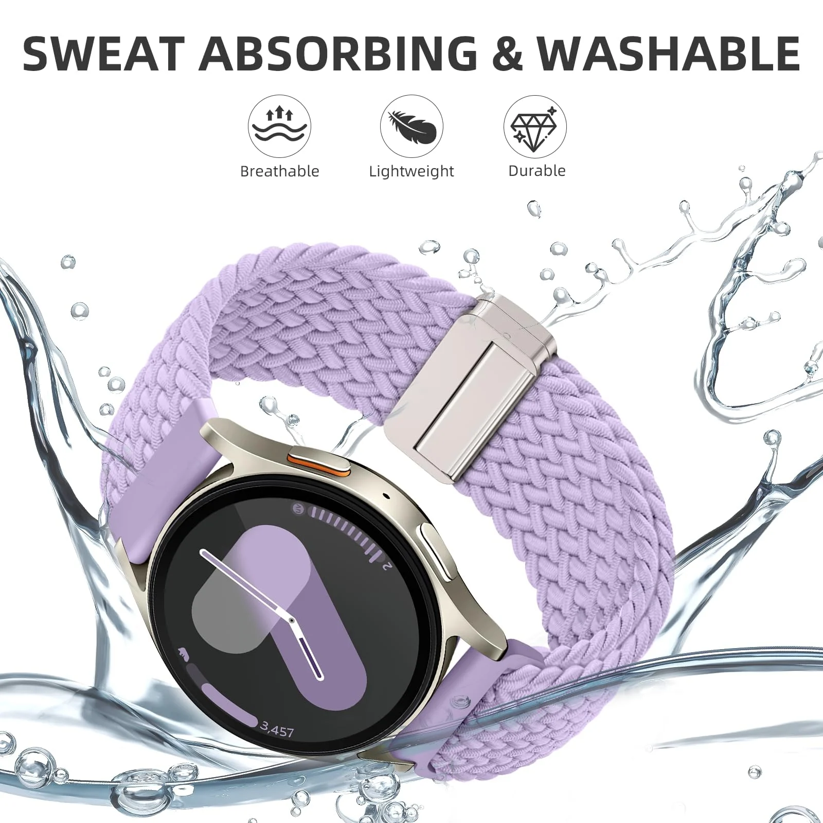 DL3 Mobilak 22mm Magnetic Band for Redmi Watch 5 Active/5 Lite/Samsung Galaxy Watch 3 45mm/Watch 46mm/Gear S3/Huawei watch GT6 GT5 46MM/GT2E/GT6 Pro/GT 5 Pro/Amazfit GTR 4/3, Stretchy Braided Nylon Sport Strap - Lavender