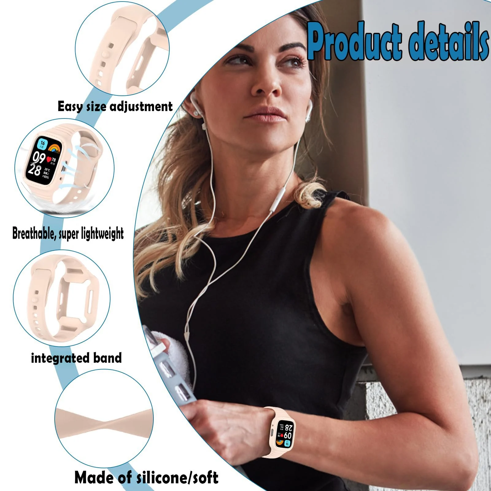 DL3 Mobilak Strap With Cover Compatible with Xiaomi Redmi Watch 3 Lite/Redmi Watch 3 Active, Silicone Sport Band Replacement Watchband with Bumper Case, Adjustable Wristband - Pink