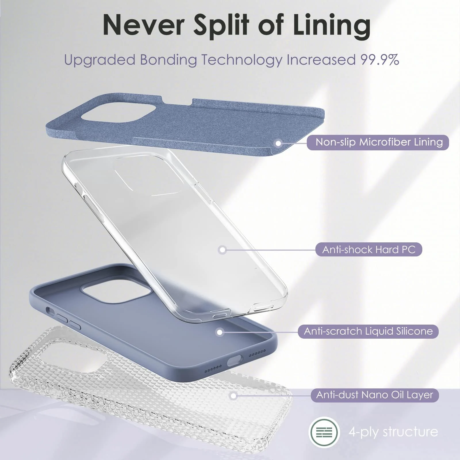 DL3 Mobilak Liquid Silicone Protective Case for iPhone 11 (6.1 Inch) with Camera Protection and Microfiber Lining - Lavender Grey