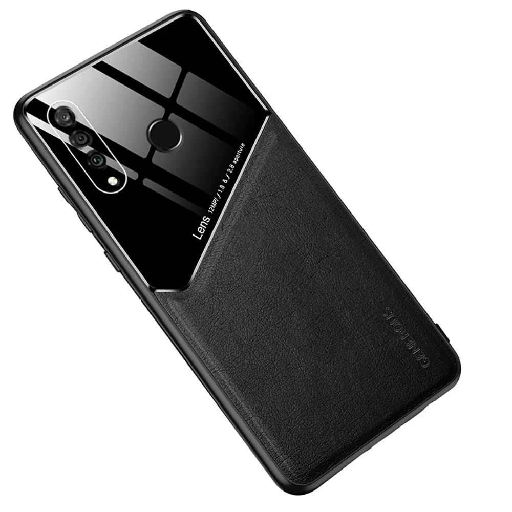 DL3 Mobilak Faux Leather and Plexiglass Protective Case with TPU Frame and Magnetic Car-Mount Support for Huawei P30 Lite / Nova 4E - Black