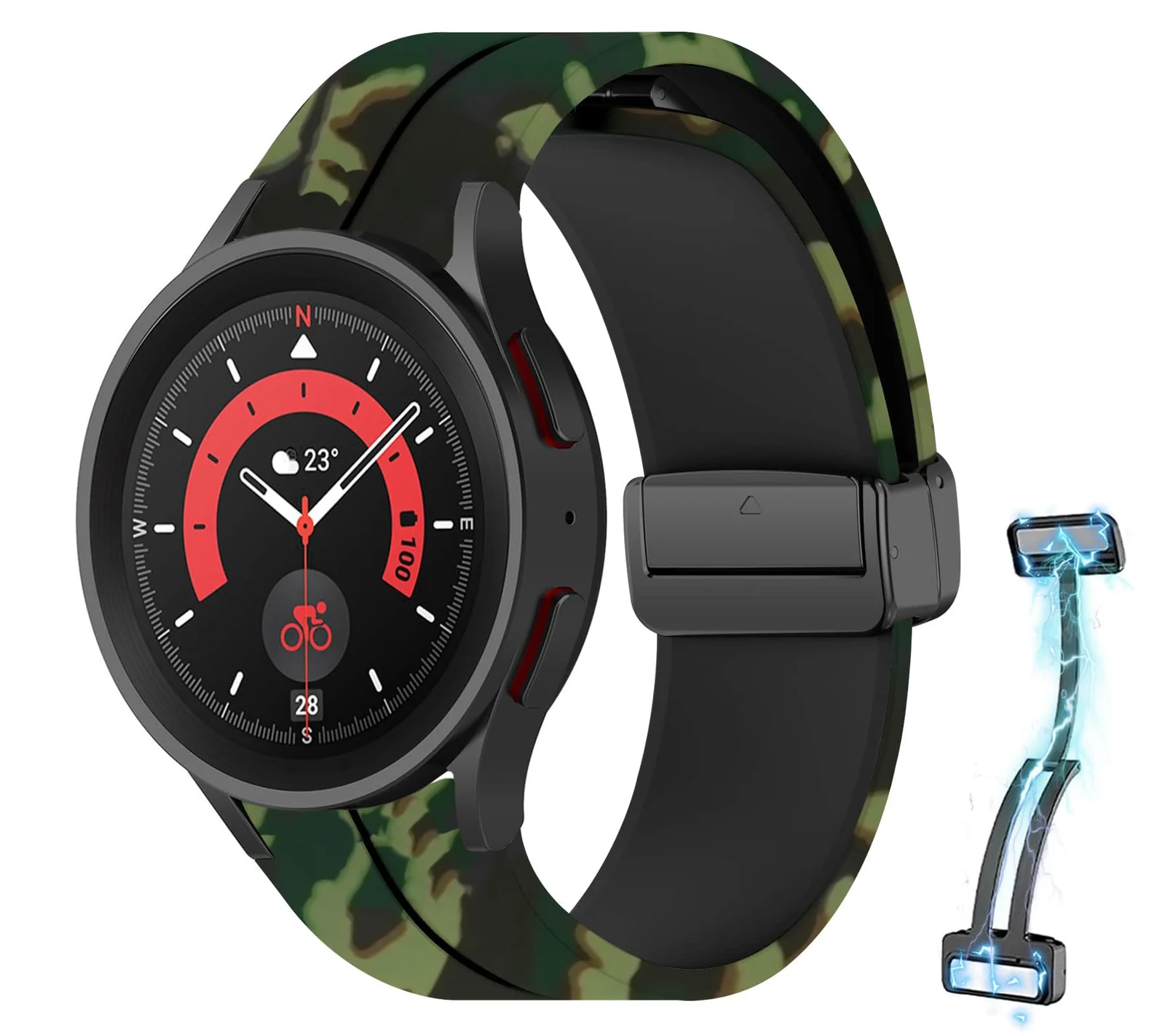 DL3 Mobilak Strap Silicone Magnetic Buckle 20MM For Samsung Gear Sport/Watch 6/5/4/5 Pro 45mm/S2 classic/active 2 40mm 44mm/Amazfit GTS 2/2e/GTS 3/3 Pro/GTS 4/GTS 2 Mini/3 Mini/4 Mini/Bip 3/Bip 3 Pro - Camouflage Green