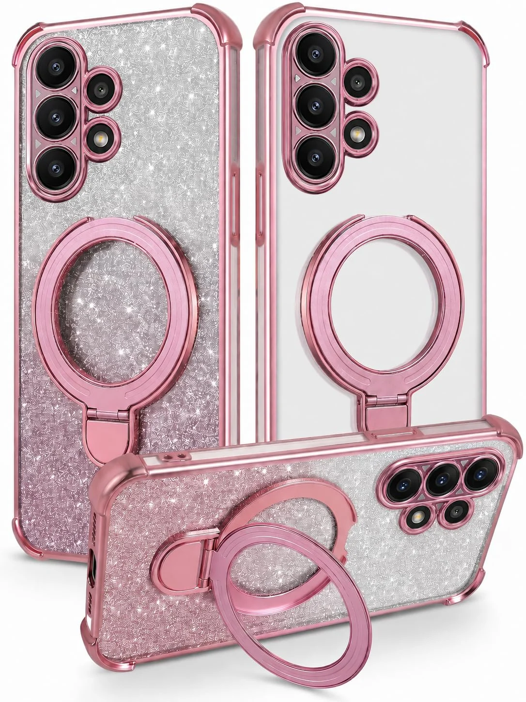 MOBIGON Glitter Phone Case with Magnetic Ring Stand for Samsung Galaxy A13 4G, Pink