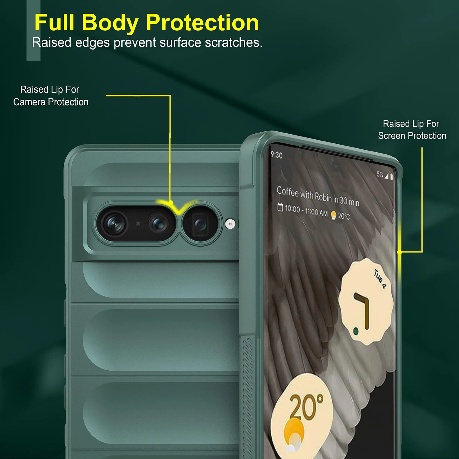 DL3 Mobilak Soft Silicone Protective Case for Google Pixel 7 Pro with Camera Protection and Shockproof Design - Green