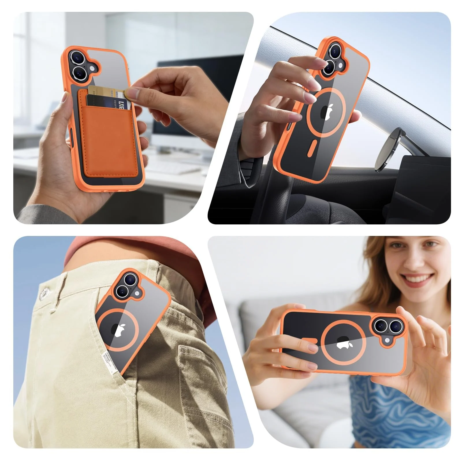 DL3 Mobilak Clear MagSafe-Compatible Magnetic Case for iPhone 17 with Military-Grade Protection - Orange
