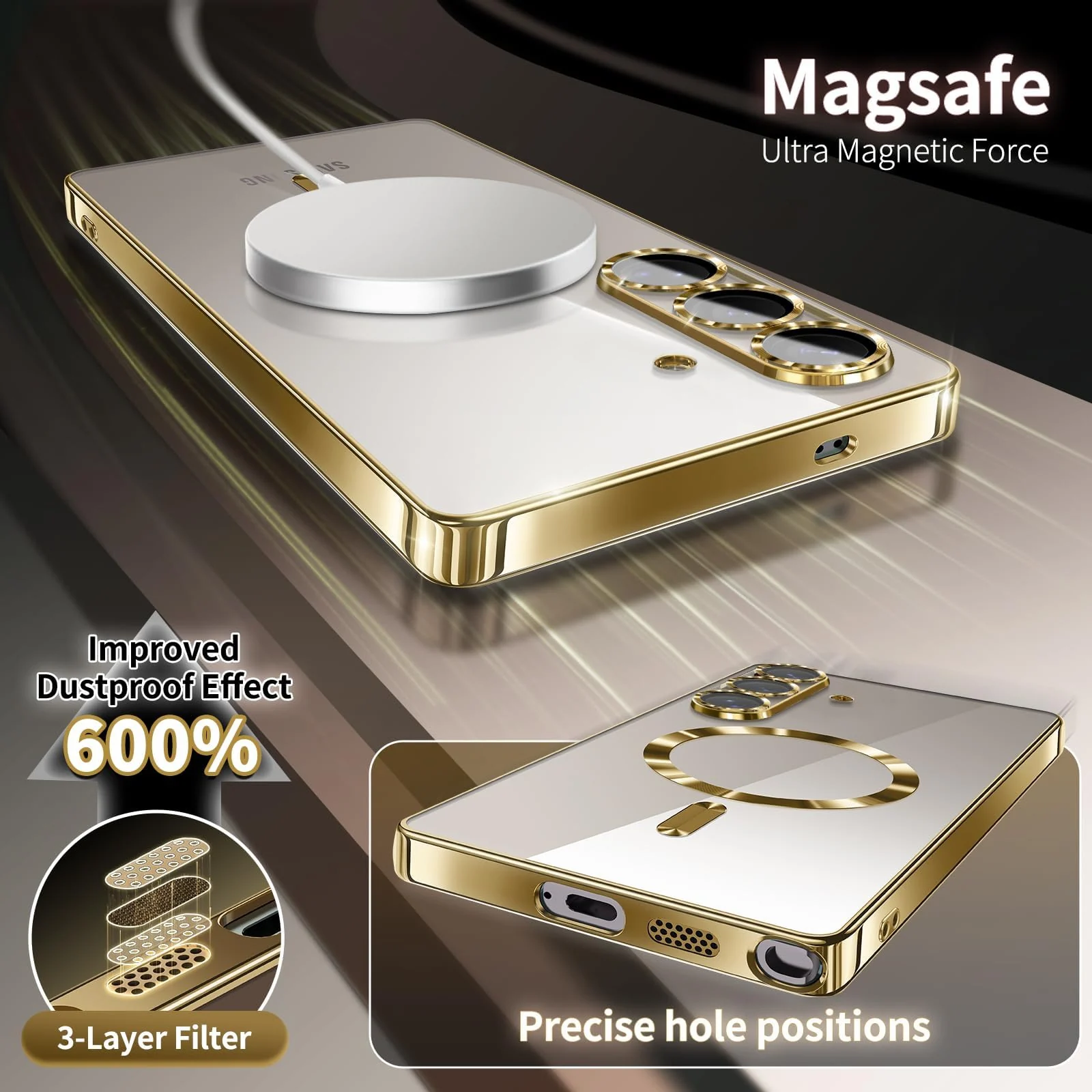 DL3 Mobilak Clear MagSafe-Compatible TPU Case and Camera Lens Protector for Samsung Galaxy A36 5G - Gold