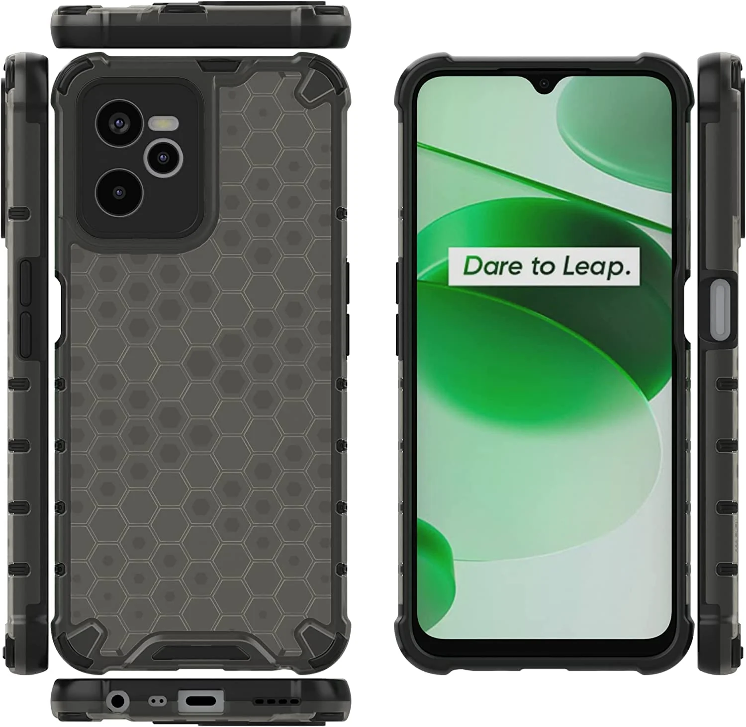 DL3 Mobilak Honeycomb Protective Case for OPPO realme C35 / Narzo 50A Prime, Shock-absorbing protection, Transparent design, Slim, lightweight profile - Black