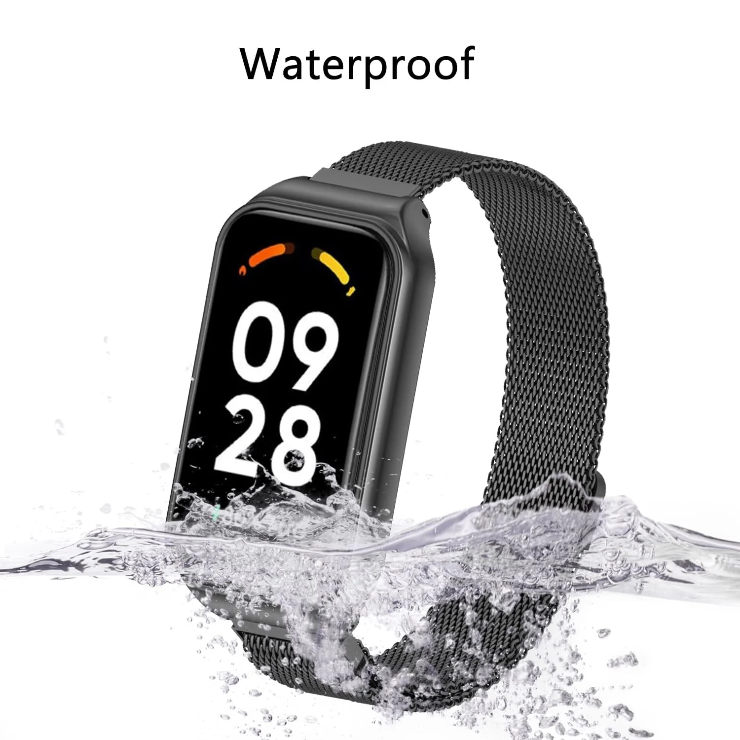 DL3 Mobilak Bracelet Compatible with Xiaomi Redmi Band 2/Smart Band 8 Active, Stainless Metal Magnetic Replacement Strap - Black