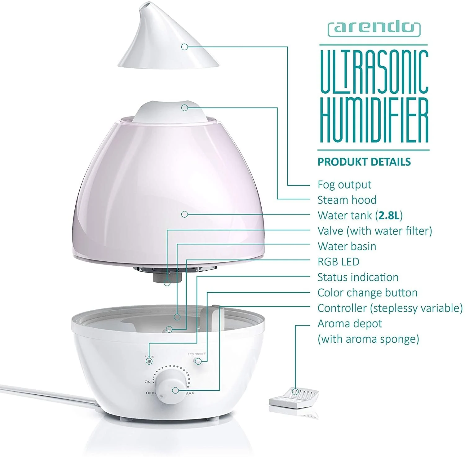 Mobigon 2.6 Litres Humidifier for Room, Cool Mist Ultrasonic Humidifier/Essential Oil Diffuser, Super Quiet 360°Nozzle, Colorful Change, Auto Shut Off&UV Light&, Lasts Up to 24 Hours - White Purple