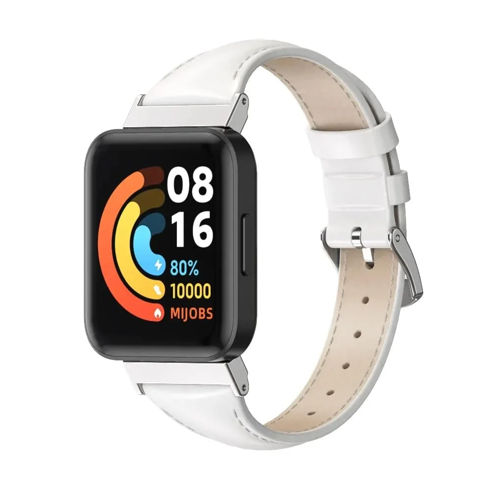 DL3 Mobilak Vintage Leather Strap For Xiaomi Redmi Watch 2 Lite/Poco Watch/Redmi Watch 2 / Horloge 2, Metal Buckle Breathable Replacement Strap, Men Women Replacement Soft Watch Straps - White