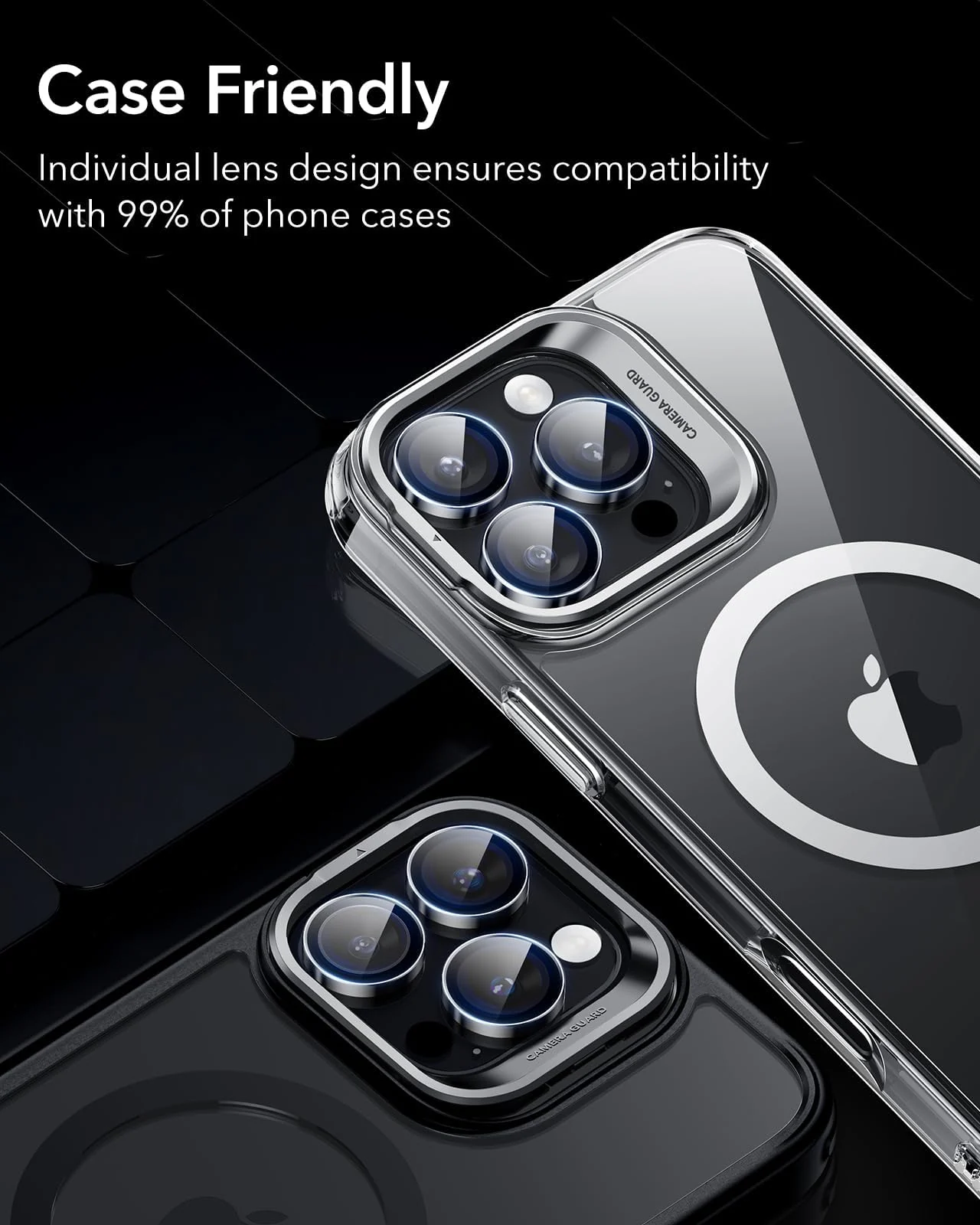 DL3 Mobilak Camera Lens Protector For iPhone 17 Pro/iPhone 17 Pro Max, [Keep Original Shooting] Tempered Glass Screen Protector Metal Individual Camera Cover, Case Friendly - Black