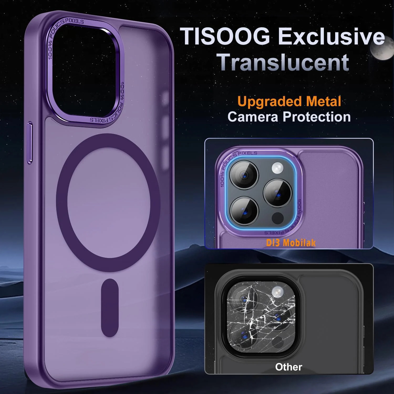 DL3 Mobilak Wallet Case with Card Slot for iPhone 14 Pro (6.1 Inch) with Ring Holder and Magnetic Car-Mount Support - Purple
