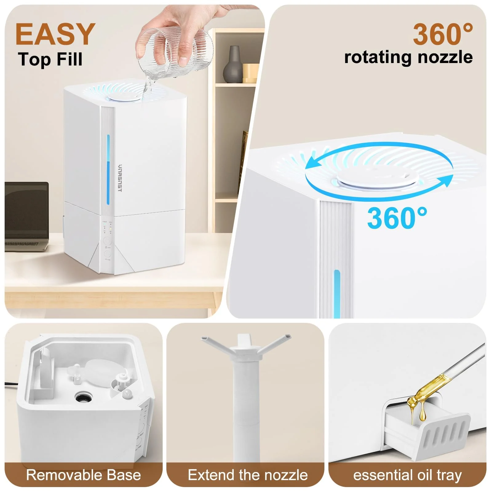 MOBIGON 7 L Top-Fill Cool Mist Humidifier, White