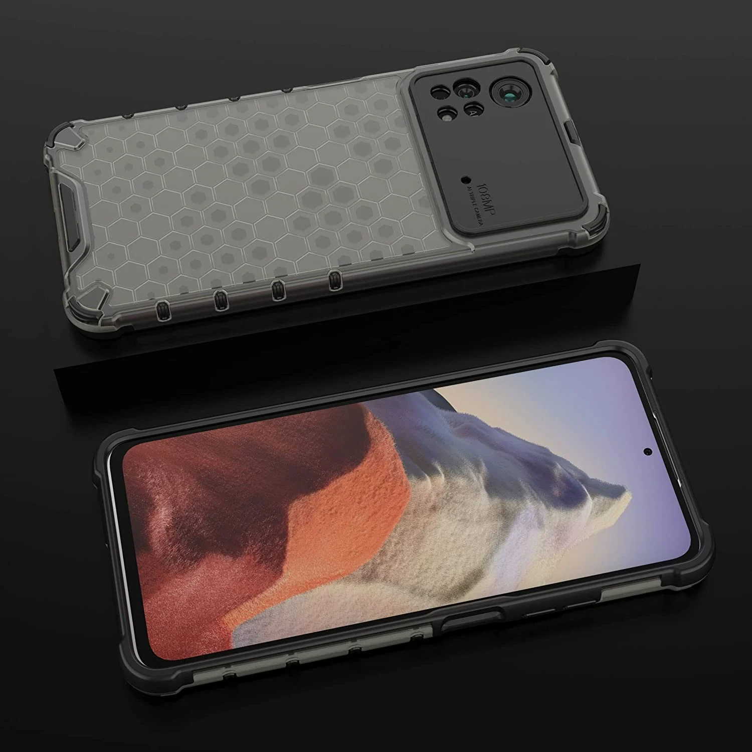 DL3 Mobilak Honeycomb Protective Case for Xiaomi Poco X4 Pro 5G, Shock-absorbing protection, Transparent design, Slim, lightweight profile - Black