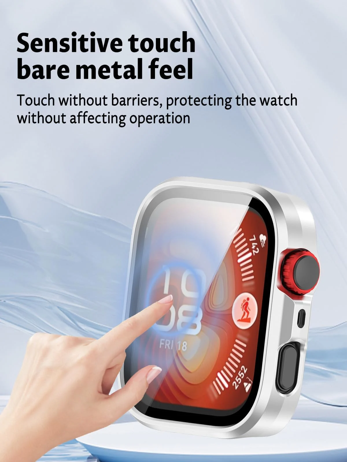DL3 Mobilak Case Compatible with Huawei Watch Fit 4 Pro, Full Coverage Slim Hard Case Protective Bumper Built-in Tempered Glass Screen Protector Shell for Huawei Watch Fit 4 Pro - Silver