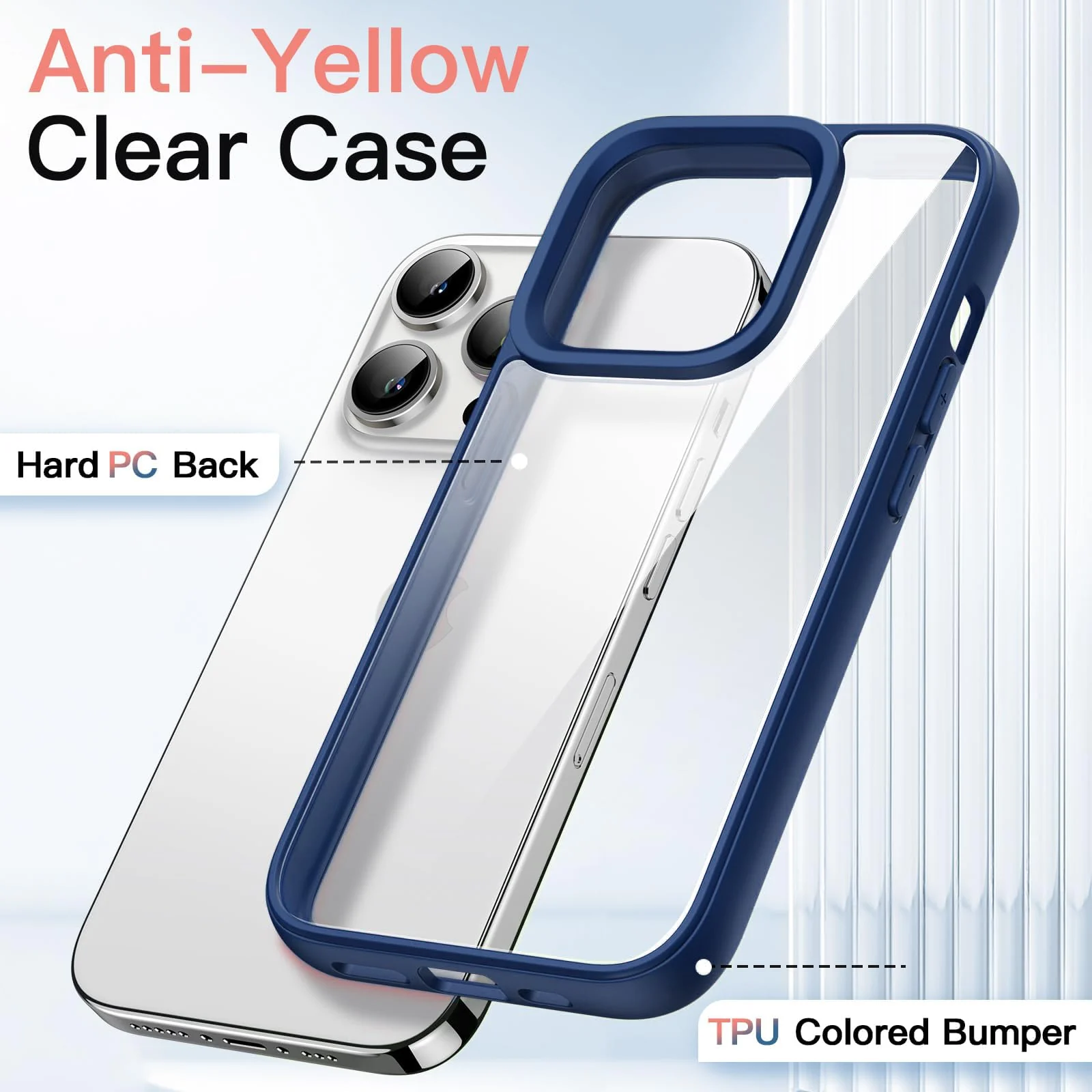 DL3 Mobilak Clear PC and TPU Protective Case for iPhone 13 Pro with Military-Grade Protection and Anti-Yellowing Design - Blue