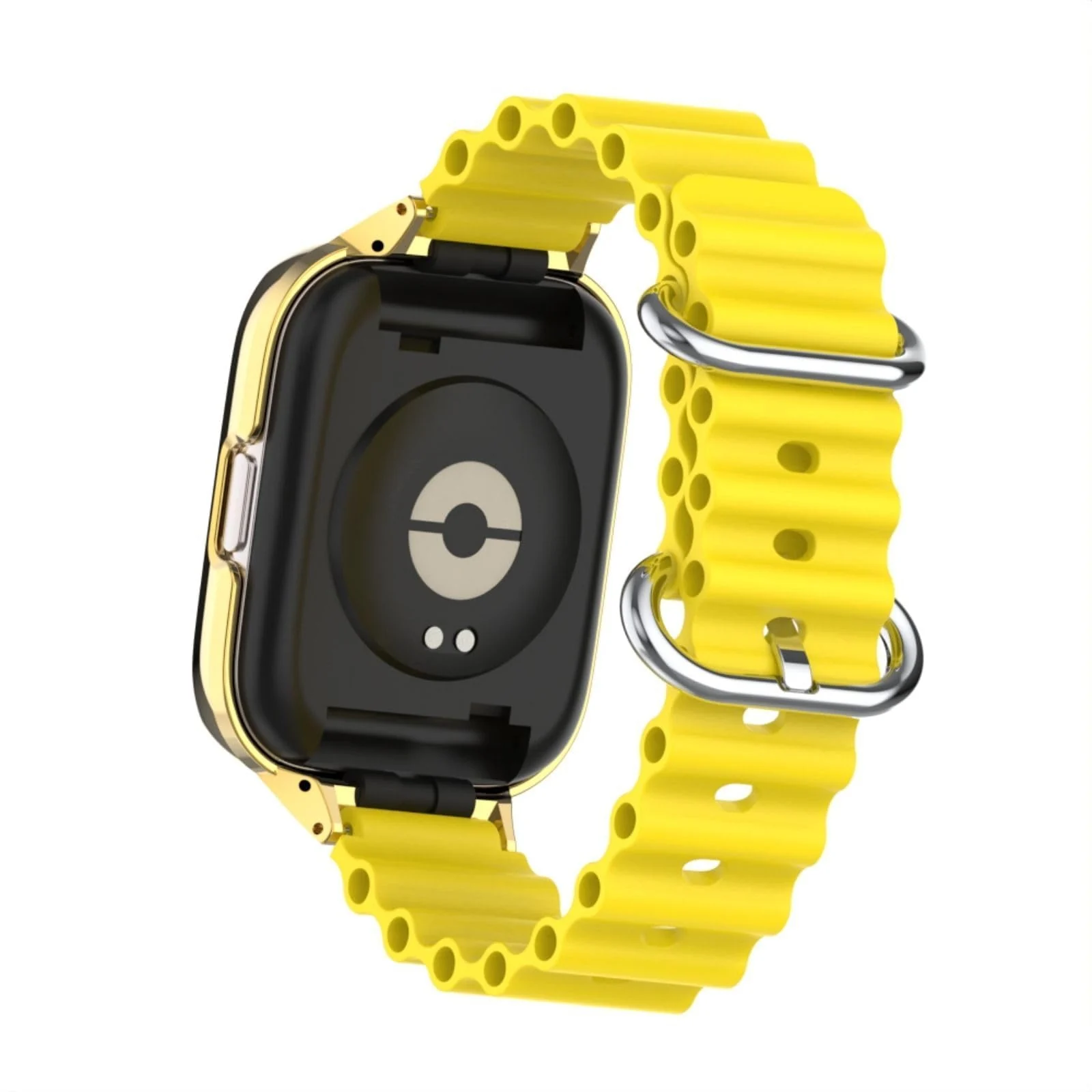 DL3 Mobilak Ocean Strap Compatible with Xiaomi Redmi Watch 2 Lite/Poco Watch/Horloge 2, Adjustable Silicone Strap with Metal Buckle, Band With Frame Metal Women Men Replacement Strap - Yellow