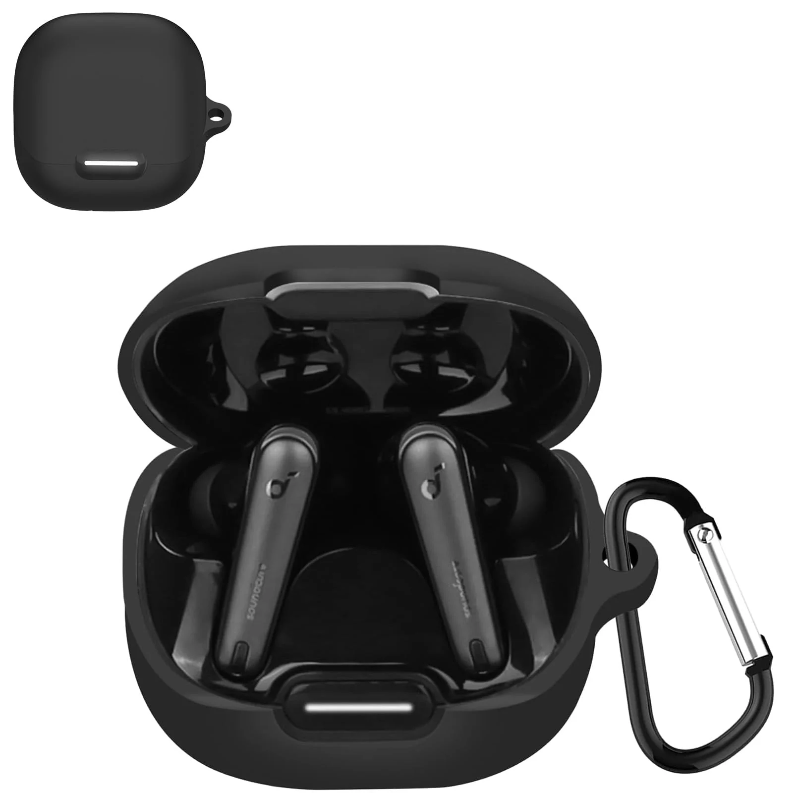 DL3 MOBILAK Silicone Case Compatible with Soundcore Liberty 4 NC Earbuds, Soft Silicone Protective Case Cover, Shockproof Sleeve with Carabiner - Black