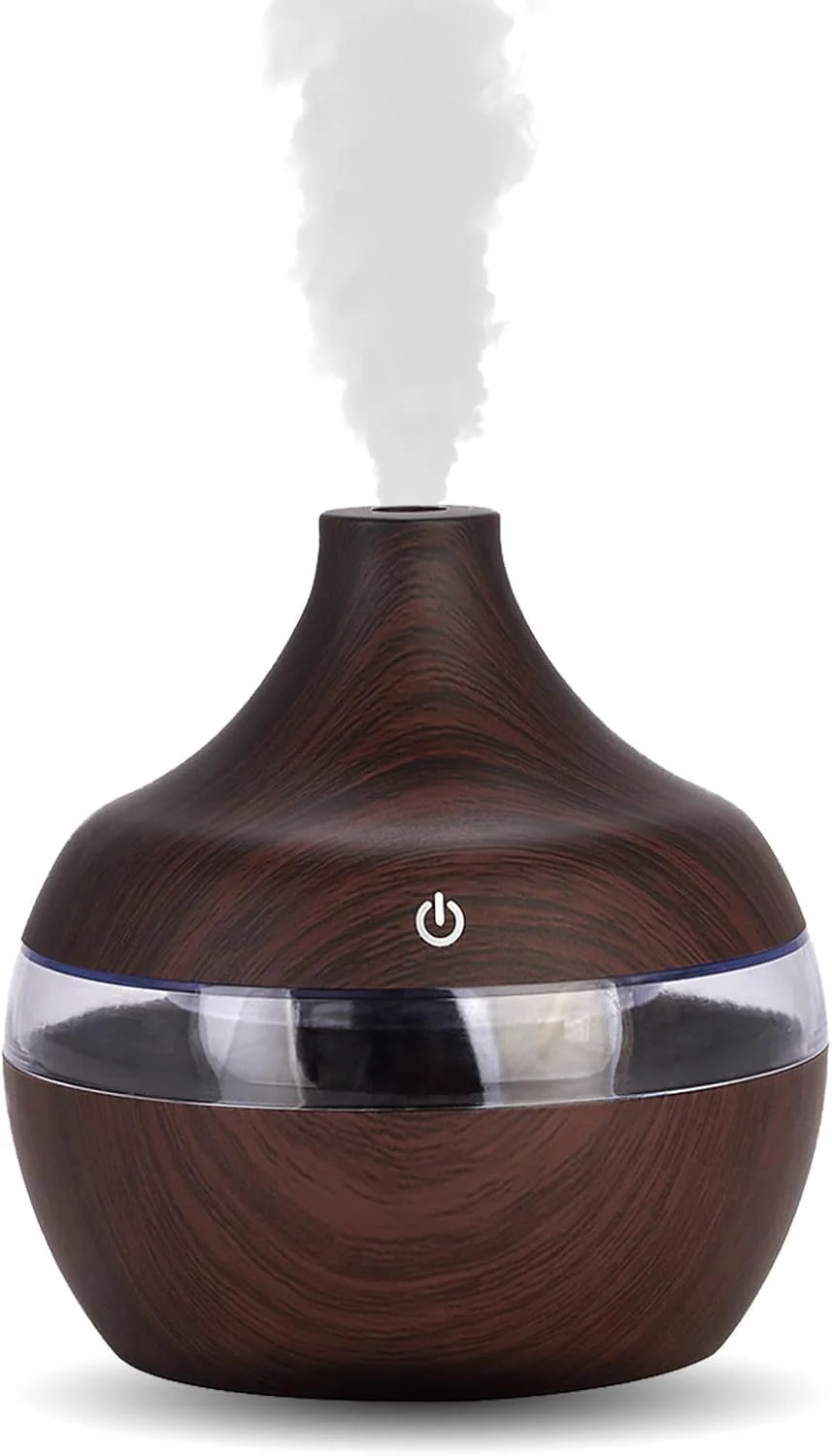 Mobigon Wood Cool Mist Ultrasonic Humidifier for Room Moisture, Aroma Diffuser for Home, 300ml Essential Oil Diffuser with 7 Colorful Night Light, Auto Shut-Off, Home, Office, car - D. Dark Brown