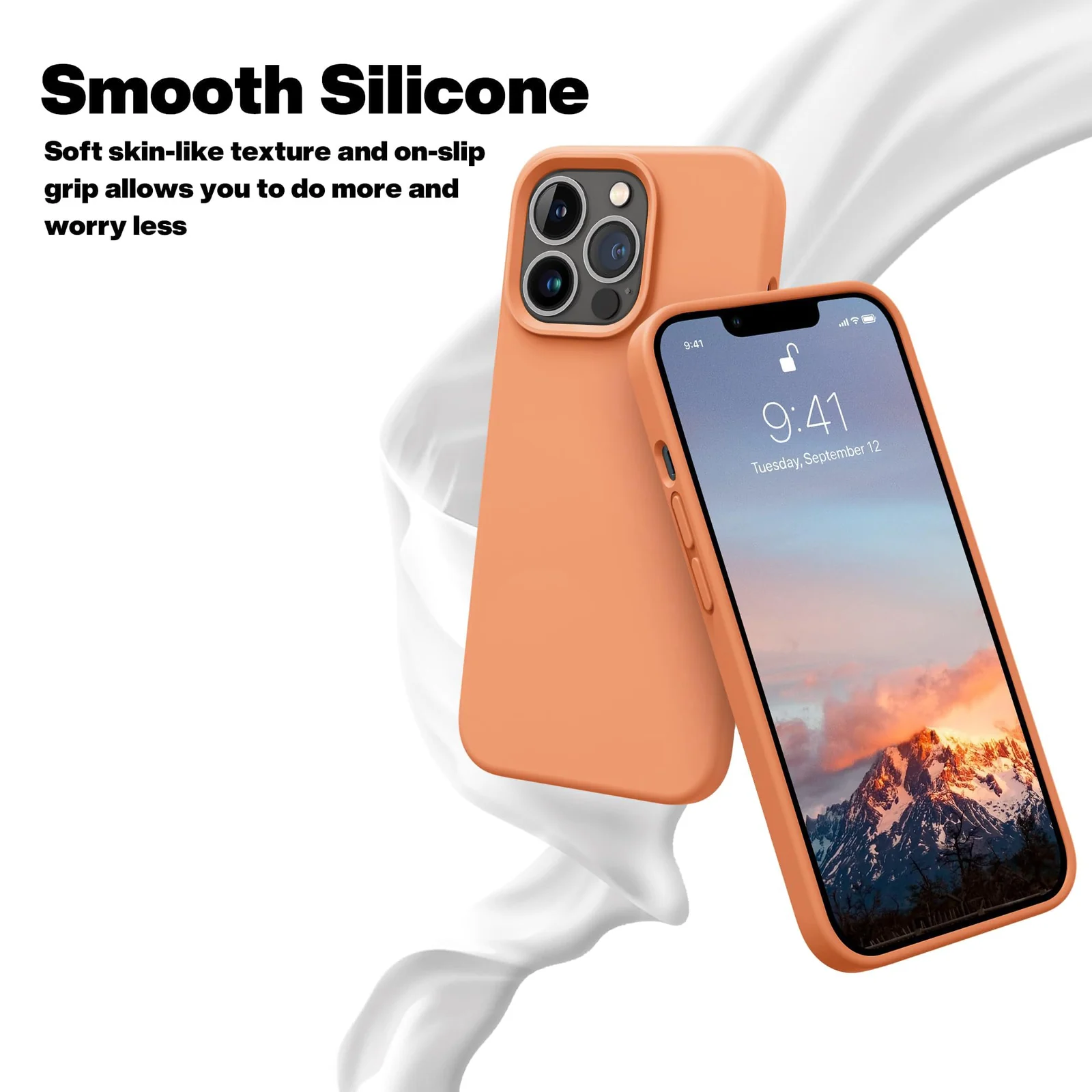 DL3 Mobilak Compatible with iPhone 12/12 Pro (6.1 Inch) Case, Liquid Silicone Case, Full Body Protective Cover, Shockproof, Slim Phone Case, Anti-Scratch Soft Microfiber Lining - Orange