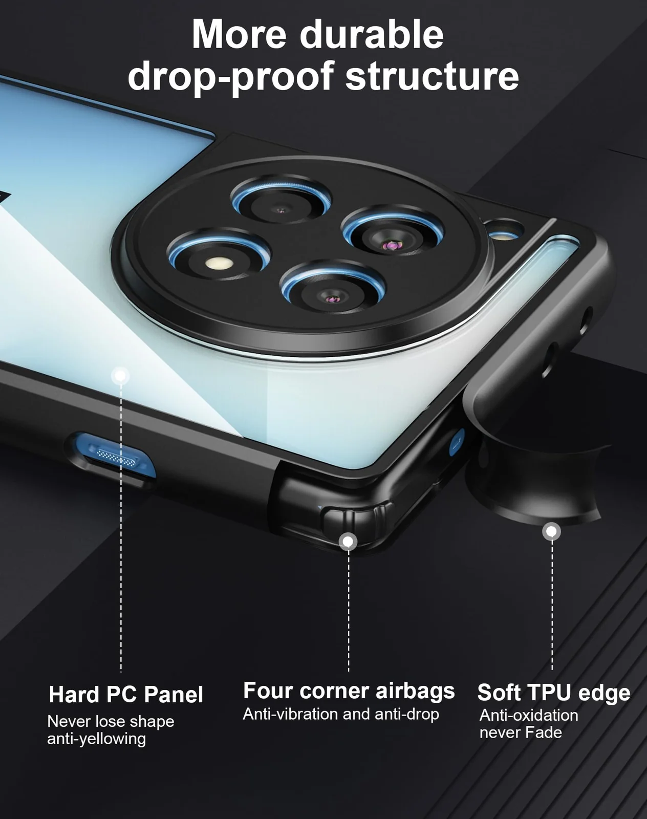 DL3 Mobilak Clear Protective Case for Oneplus 12R 5G / Oneplus Ace 3 - Black