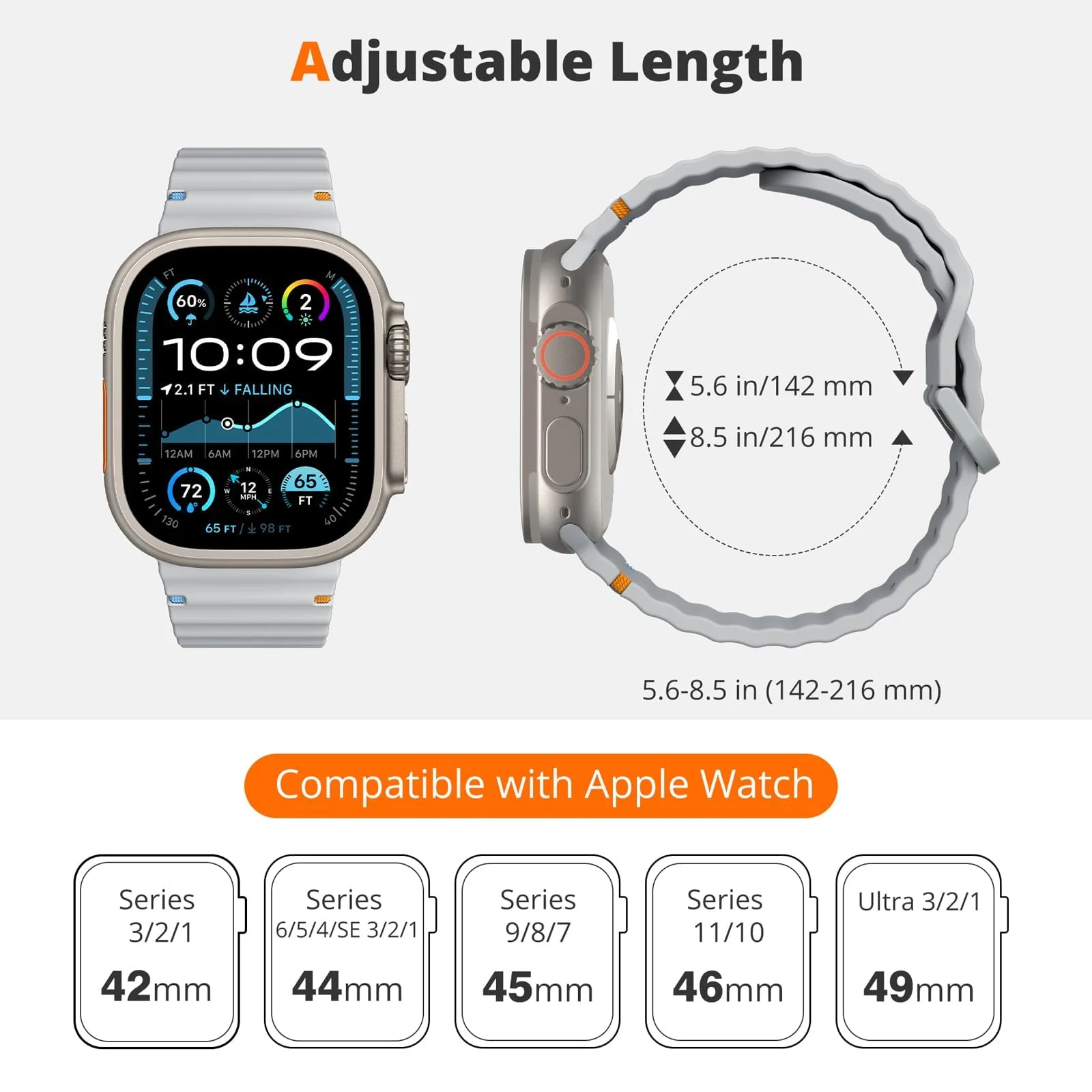 DL3 Mobilak Sport Strap for Apple Watch 49mm (Ultra 3/2/1) 46mm 45mm 44mm 42mm for Women Men, Soft Silicone Replacement Strap for iWatch Series 11/10/9/8/7/6/5/4/3/2/1/SE 3 2 1 - Gray