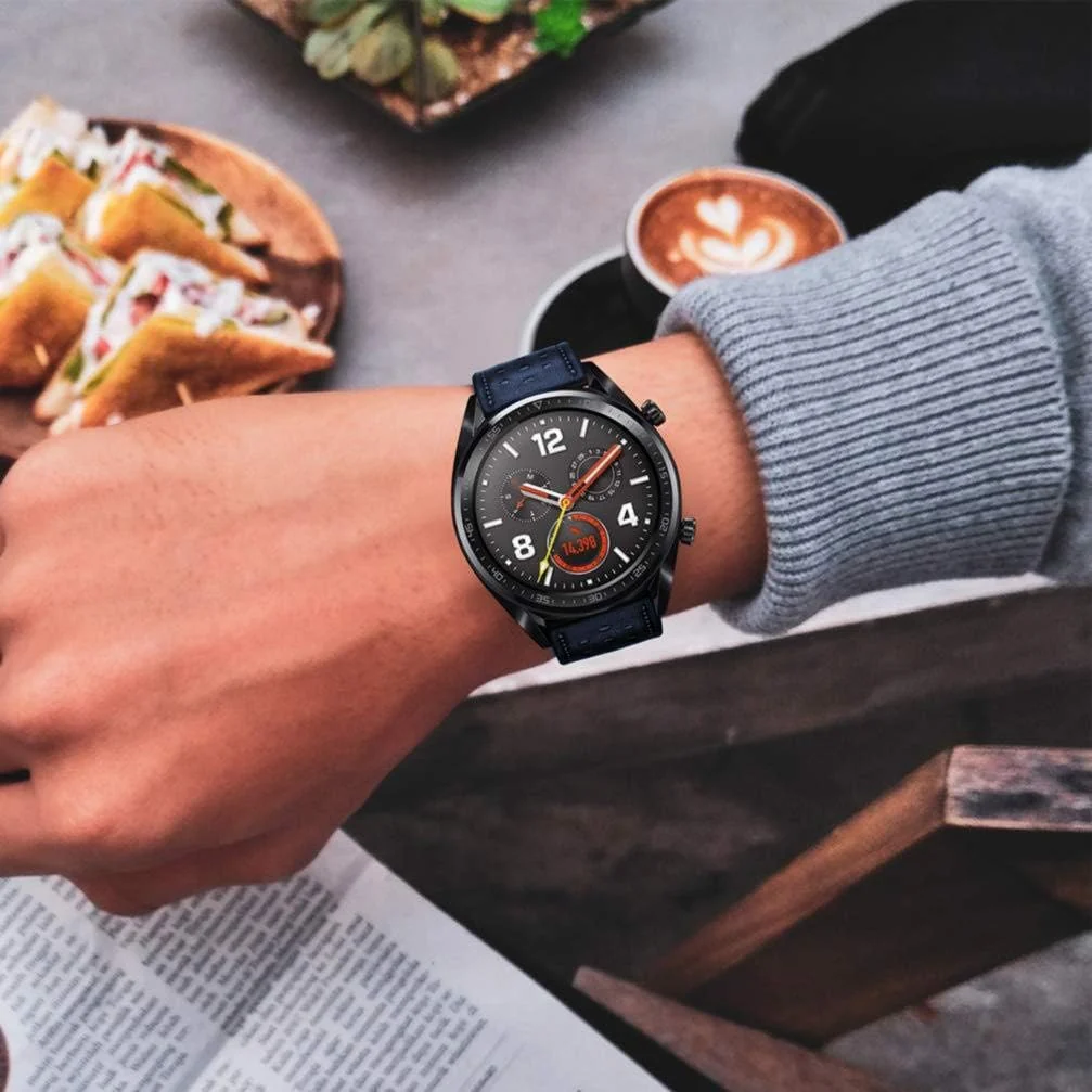 DL3 Mobilak Strap Leather 22MM Band For Samsung Galaxy Watch 3 45mm/Watch 46mm/Gear S3/Huawei watch GT5 GT4 GT3 46MM/Watch 4/3/GT2E/GT2 Pro/GT 3 Pro/GT5 Pro/GT GT2 46MM/Amazfit GTR 4/3/3 Pro/2/2e - A.Blue