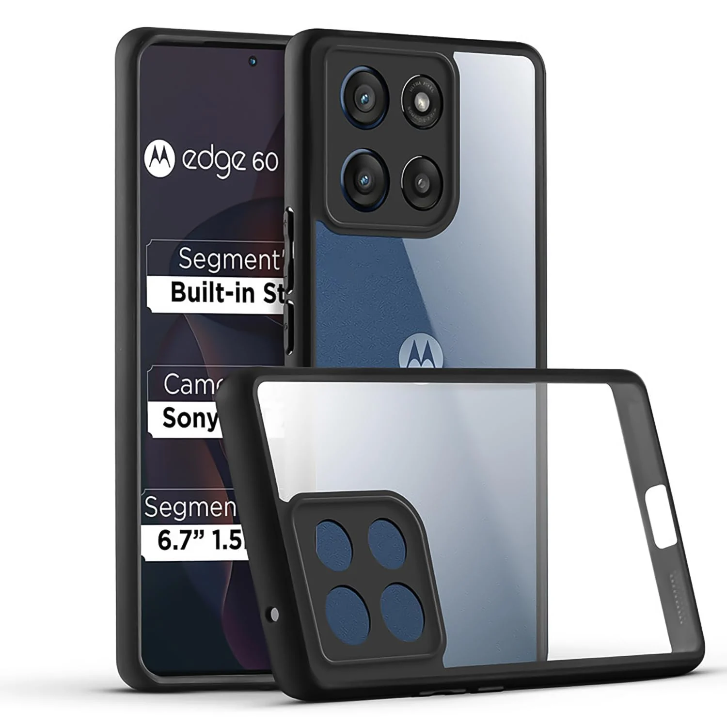 DL3 Mobilak Compatible with Motorola Moto G75 Case Transparent, Military-Grade Shockproof Anti-Yellowing, Slim Protective Phone Case Full Bumper Cover With Camera Protective (Black)