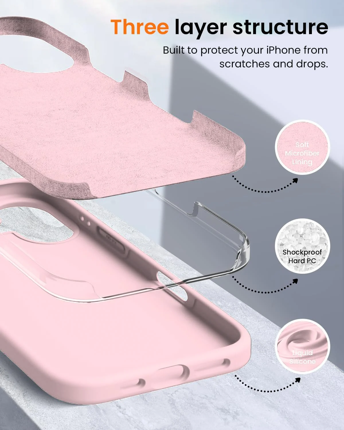DL3 Mobilak Liquid Silicone Protective Case with Soft Microfiber Lining for iPhone 16 - Chalk Pink