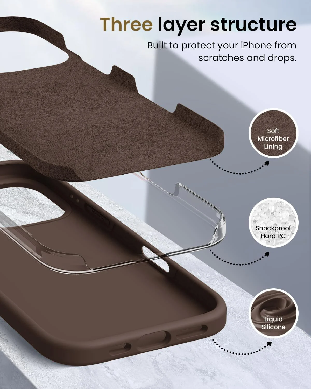 DL3 Mobilak Liquid Silicone Protective Case for iPhone 16 Pro with Microfiber Lining and Shockproof Design - Brown 2