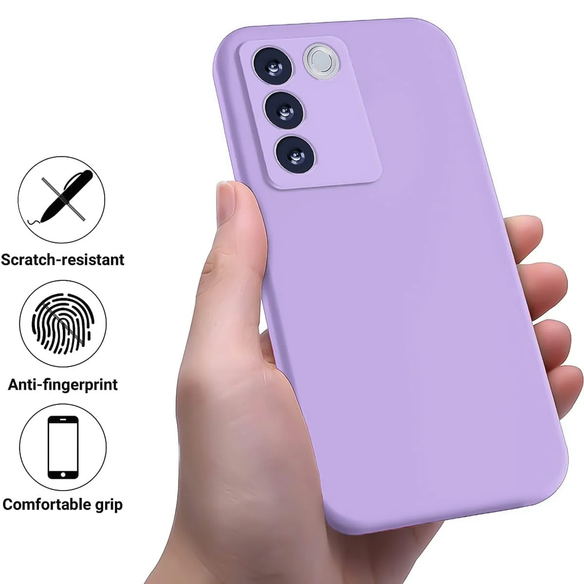 DL3 Mobilak Liquid Silicone Protective Case for vivo V27e / vivo S16e with Microfiber Lining and Shockproof Design - Light Purple