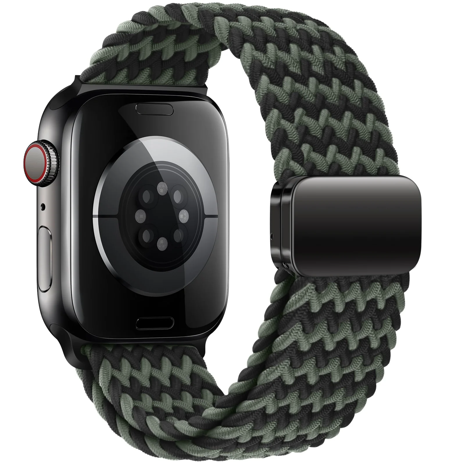 DL3 Mobilak Sport Solo Loop Compatible with Apple Watch Band 42mm 44mm 45mm 46mm 49mm for Women Men, Magnetic Strap Stretchy Braided Wristband for iWatch Series 11 10 9 8 7 6 5 4 3 Ultra 3 2 1 SE SE2 - Green-Black