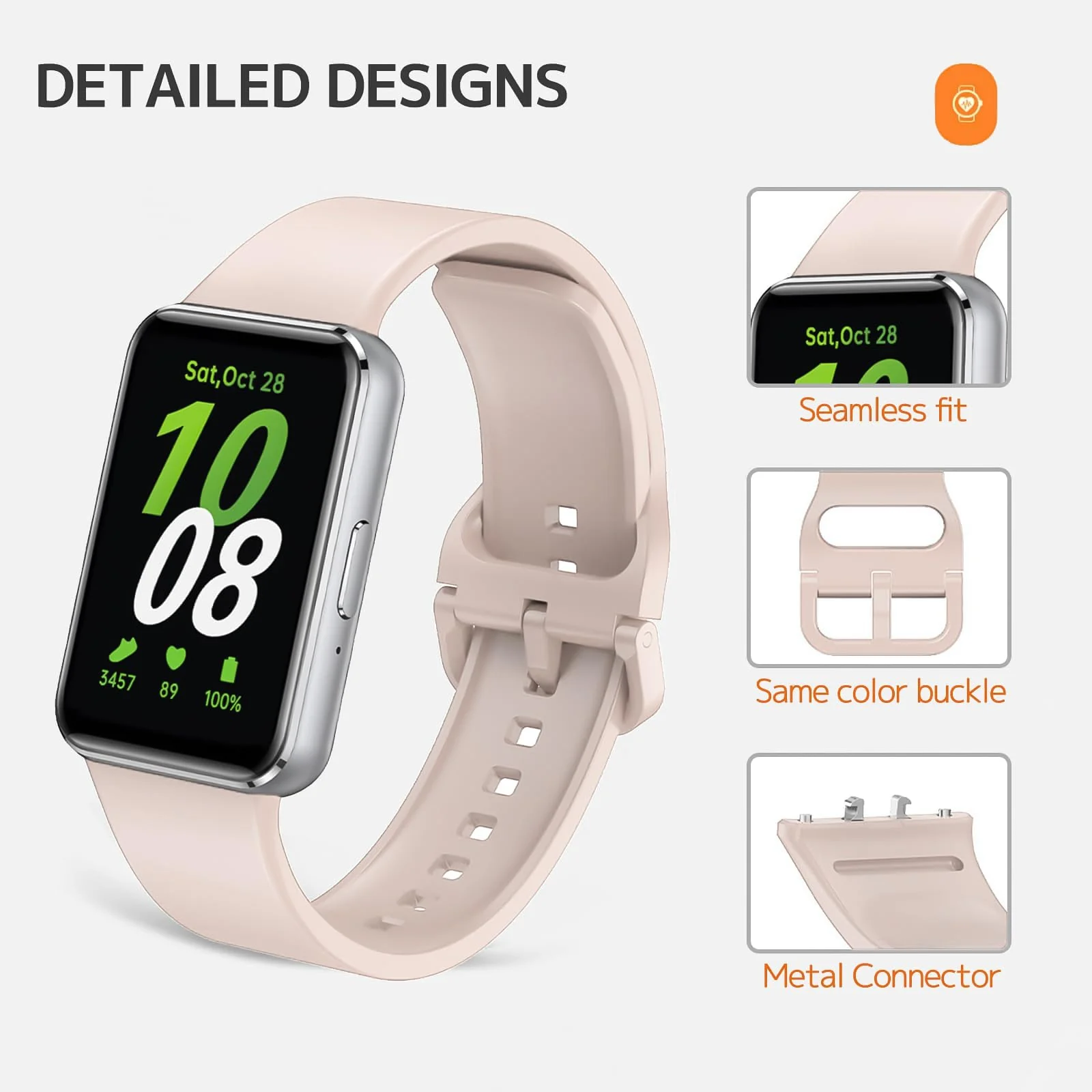 DL3 MOBILAK Silicone Bracelet for Samsung Galaxy Fit 3 Strap, Soft Silicone Sport Replacement Strap For Women/Men, Adjustable Waterproof Sports Band - Pink