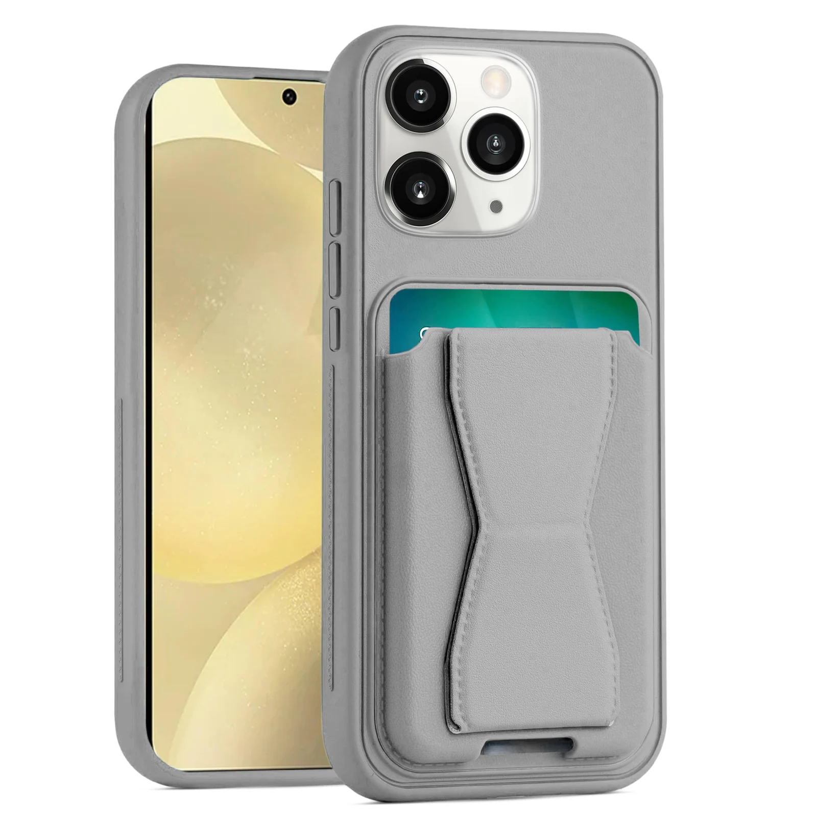 DL3 Mobilak Leather Wallet Case with Card Slot for iPhone 12 / iPhone 12 Pro 6.1-inch with Camera Protection and Shockproof Design - Gray