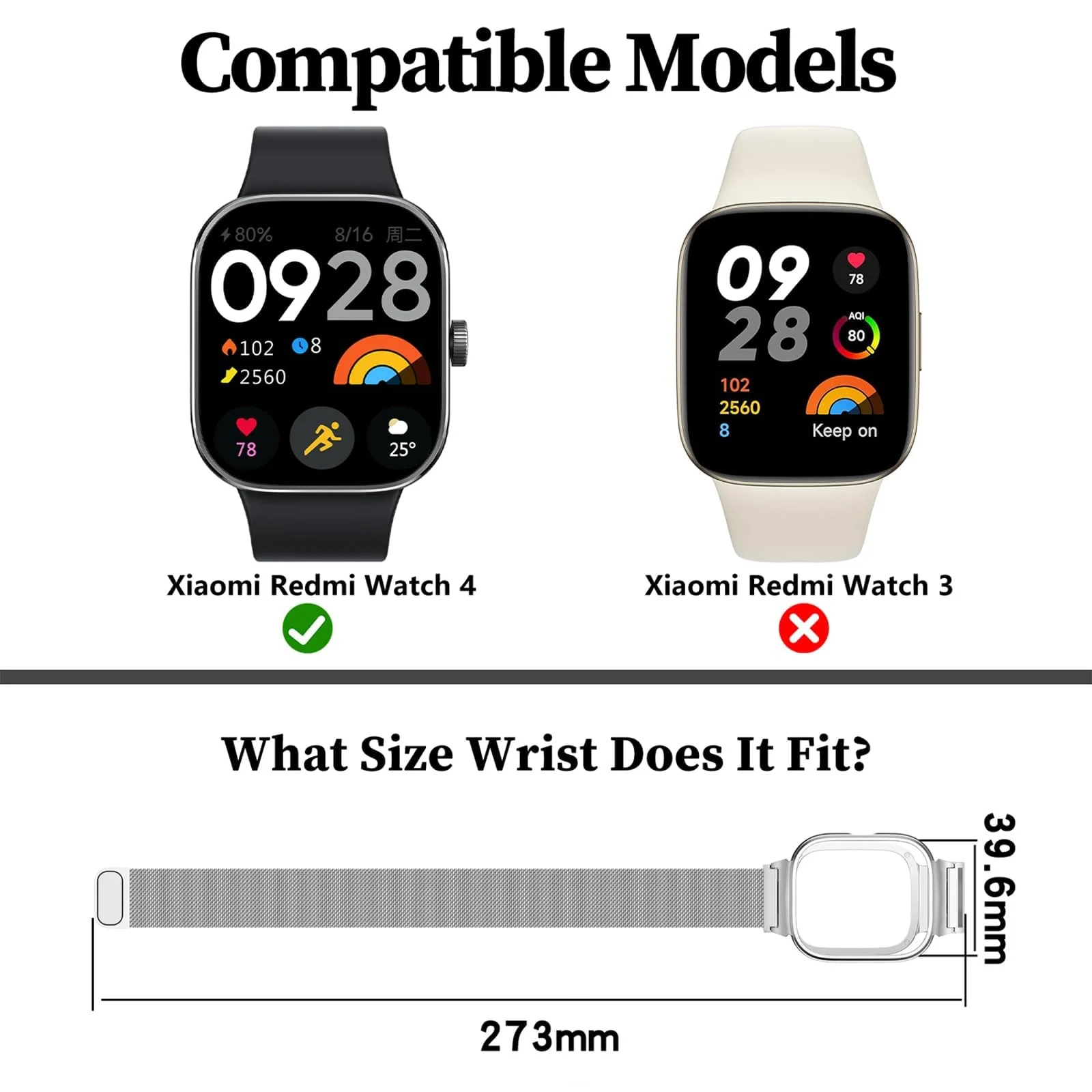 DL3 Mobilak Strap Compatible with Xiaomi Redmi Watch 4, Men and Women Adjustable Metal Stainless Steel Mesh Magnetic Breathable Replacement Wristband Watch Bands for Redmi Watch 4 - Silver