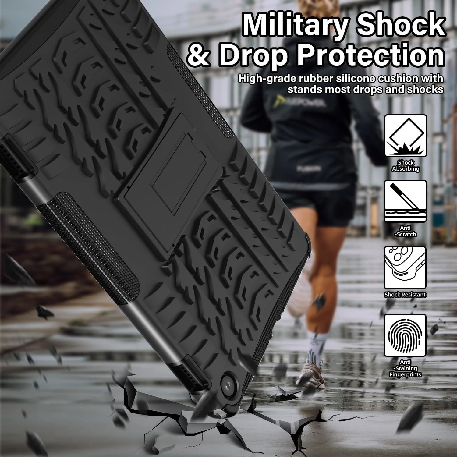DL3 Mobilak Case For Samsung Galaxy Tab A8 10.5 Inch 2021(-X200/-X205/-X207), Hybrid Rugged Armor Heavy Duty 2 in 1 TPU + PC Combo Dual Layer Shockproof Case with Kickstand - Black