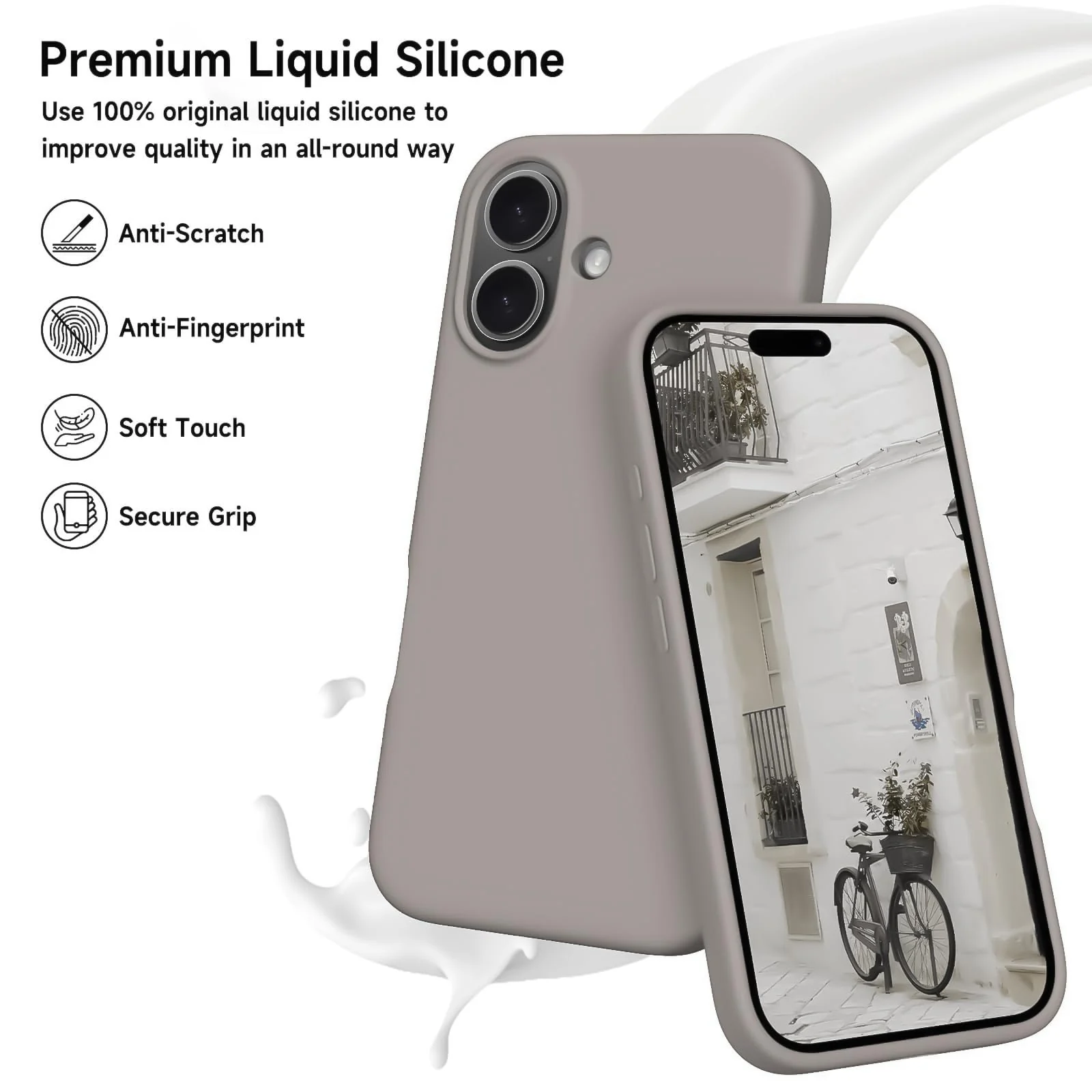 DL3 Mobilak Liquid Silicone Case for iPhone 16 + Plus 6.7-Inch, Supports wireless charging, Shock-absorbing protection, Scratch-resistant surface - Stone