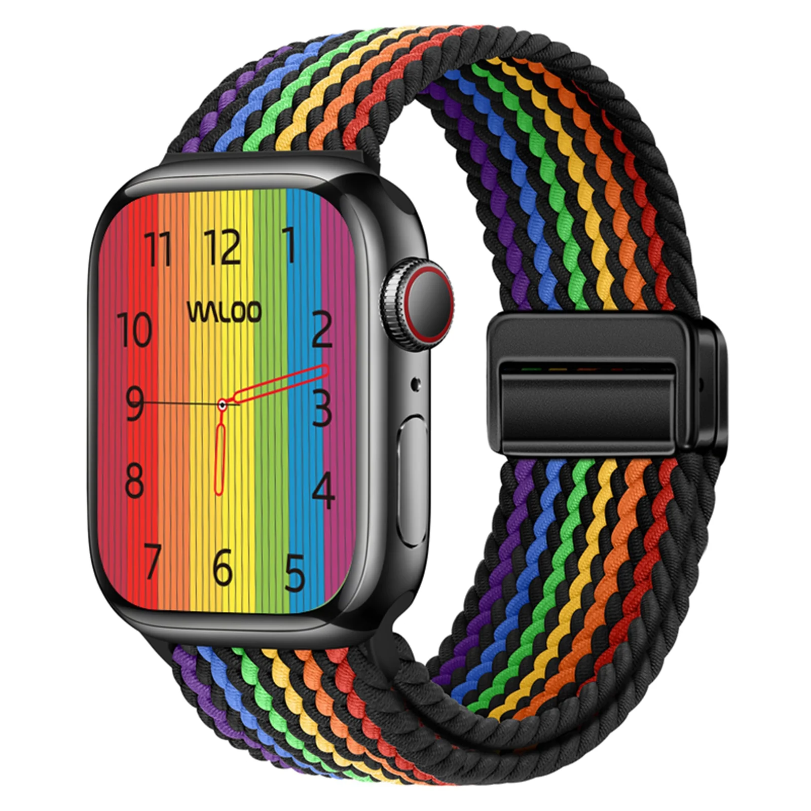 DL3 Mobilak Sport Solo Loop Compatible with Apple Watch Band 42mm 44mm 45mm 46mm 49mm for Women Men, Magnetic Strap Stretchy Braided Wristband for iWatch Series 11 10 9 8 7 6 5 4 3 Ultra 3 2 1 SE SE2 - Colorful Black